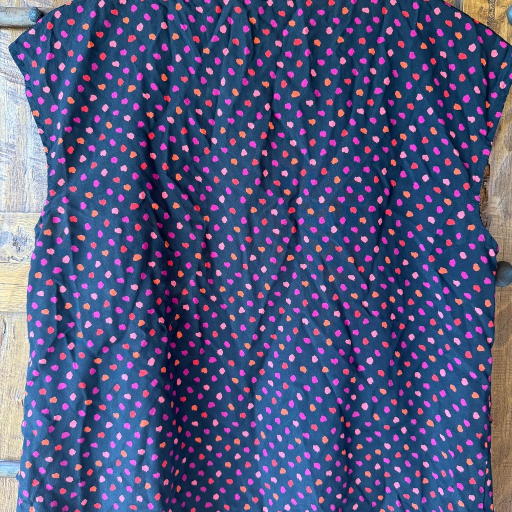 LOFT Blouse Womens Medium Black Pink Orange Halloween Ruffle Dot Sleeveless Top - Picture 5 of 7
